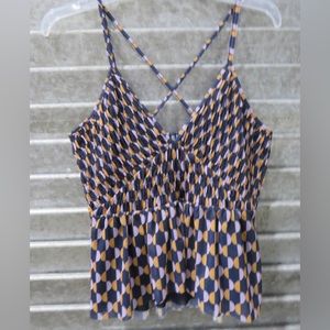Anthropologie Smocked Geometric Tank Top - Purple & Mustard